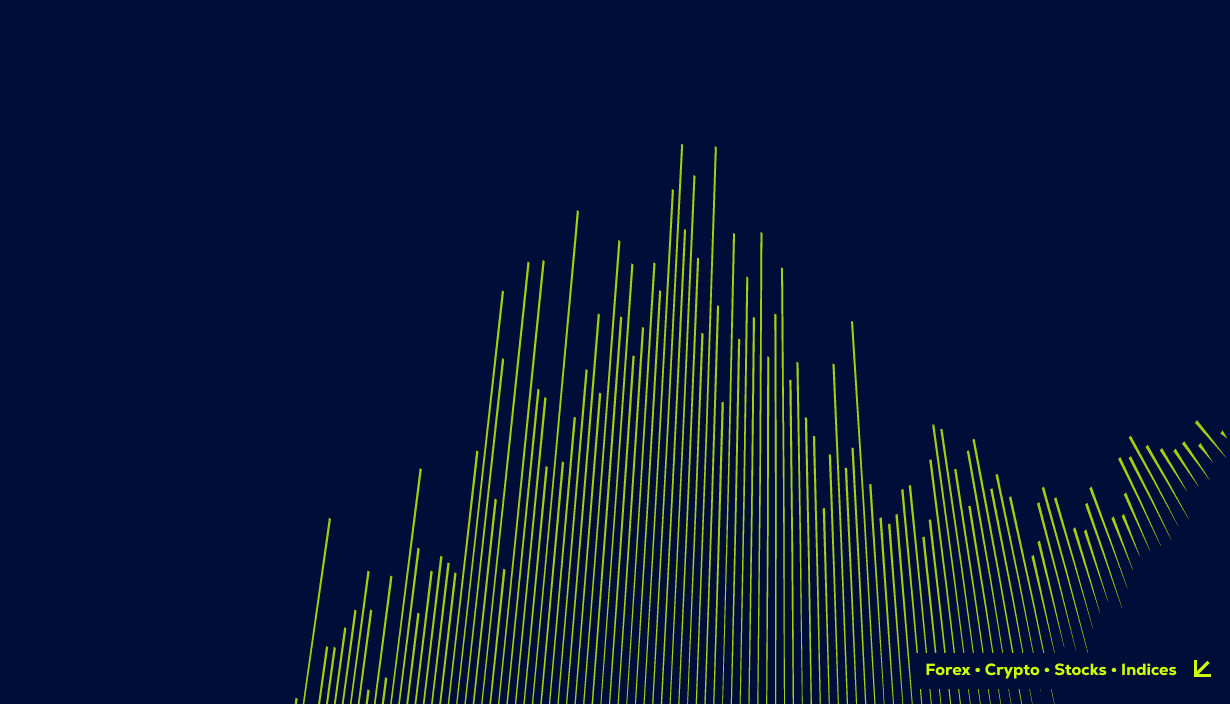 Field of lime green and navy bar-chart columns